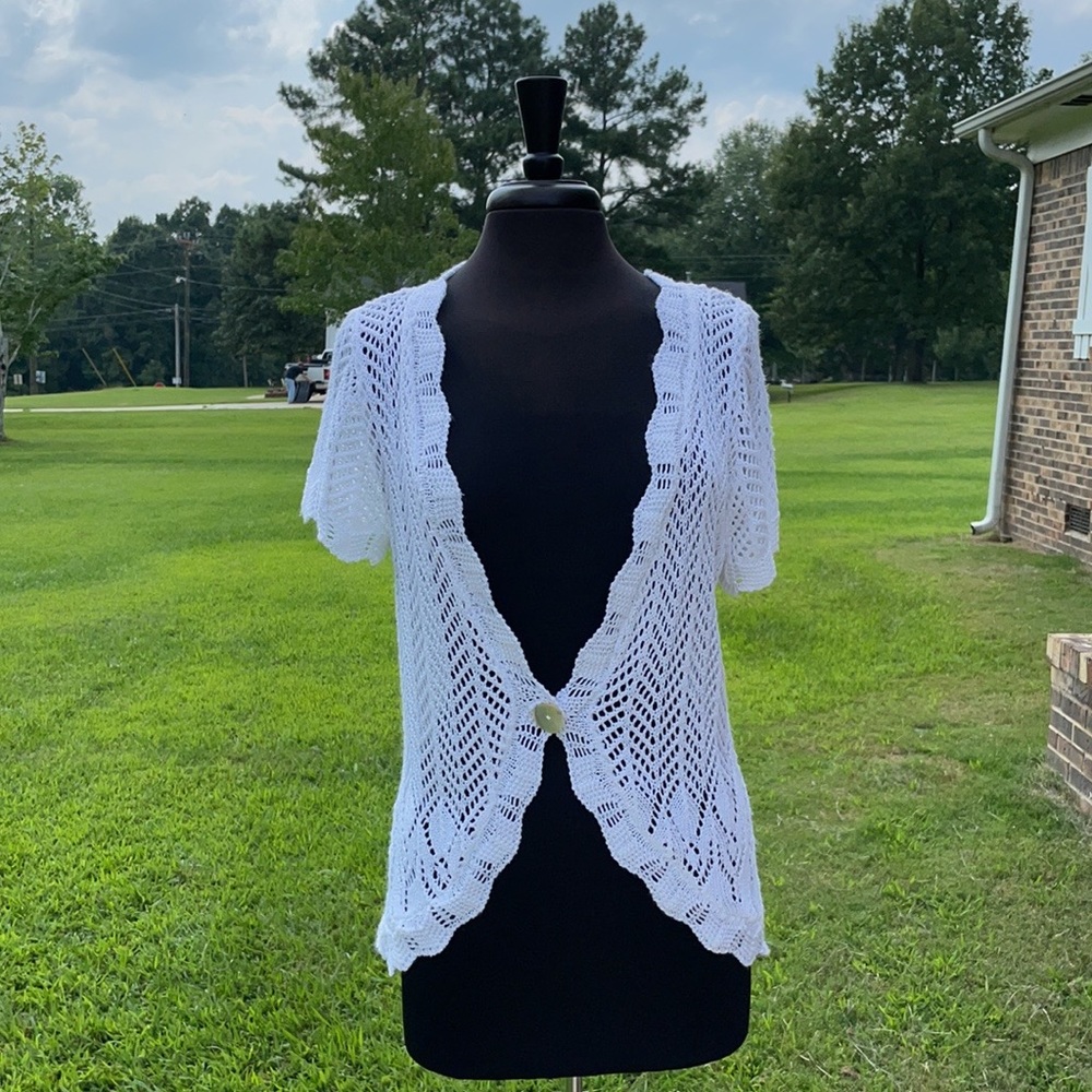 Kim Rogers Women’s White Crocheted Sweater